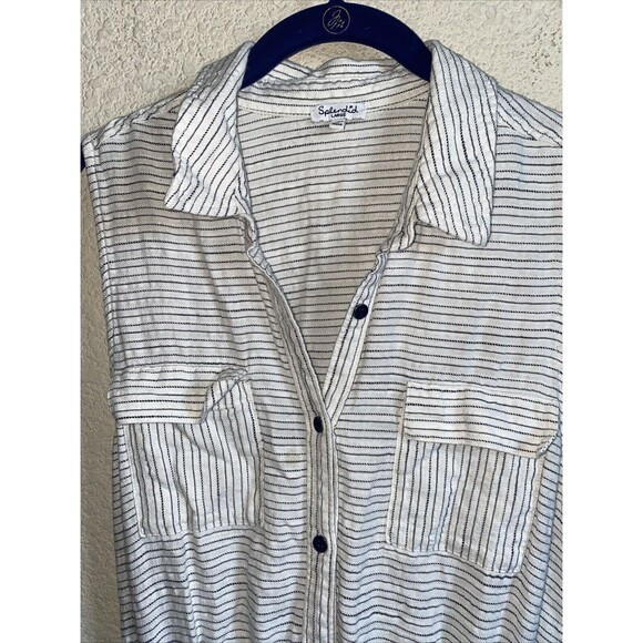 Splendid Tank dress Button Front  tie waist Large Pockets Lagen Cottage Stripe - Picture 5 of 11